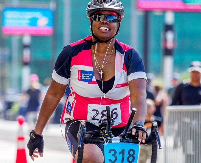 Determination participant on a bike