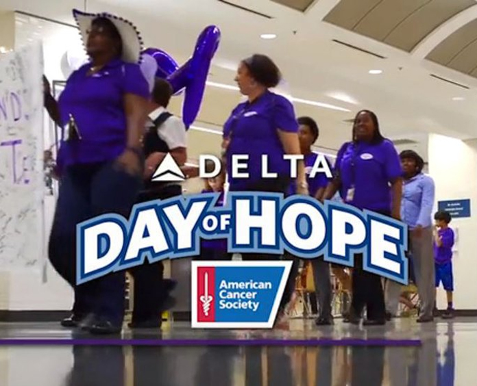 Delta Day of Hope logo over image of Relay For Life participants from Delta