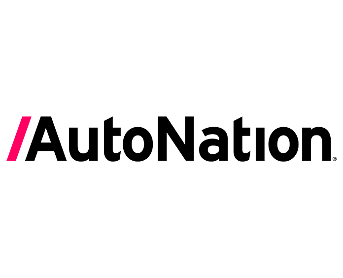 AutoNation logo with black text and pink slash