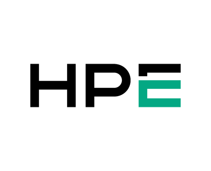 HPE logo with black and green stylized letters.