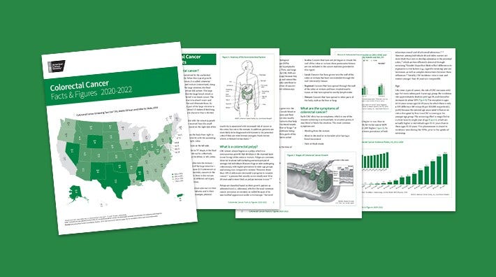 cover and some interior pages from Colorectal Cancer Facts and Figures 2020-2022