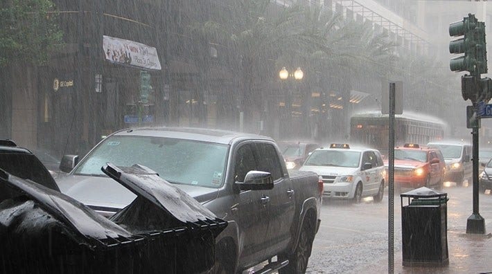 traffic in driving rain