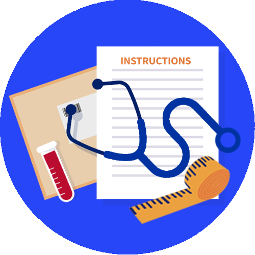 medical supplies image with dark blue circle background