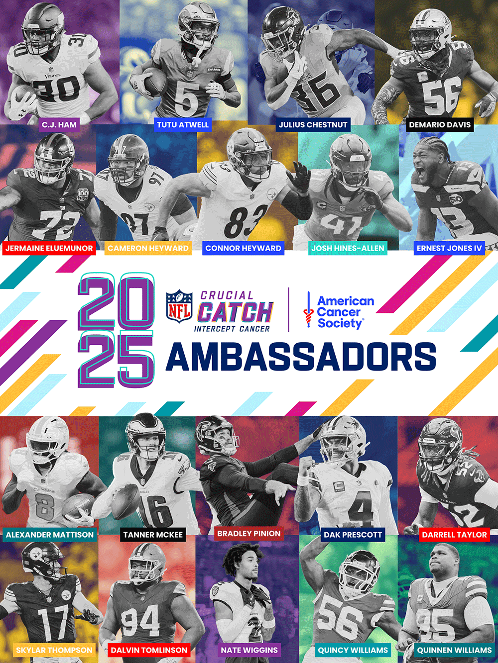 NFL 2025 Crucial Catch Ambassadors promotional poster.