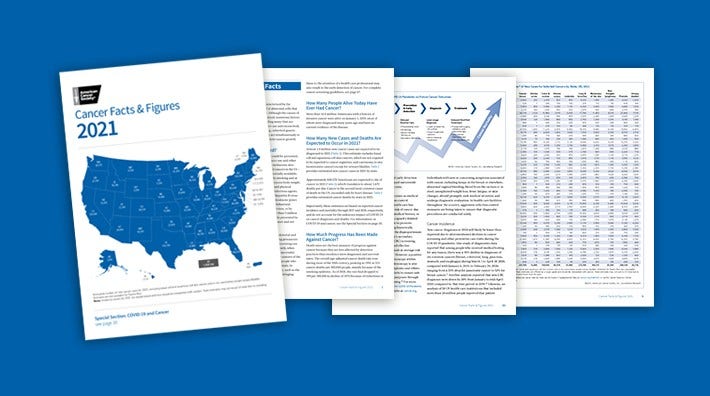 cover of 2021 Cancer Facts and Figures on blue background