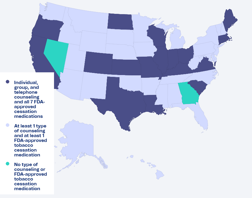 US map with light blue, dark blue, and aqua states