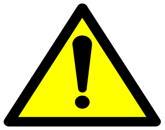 Yellow triangle with a black border and a black exclamation point inside. 