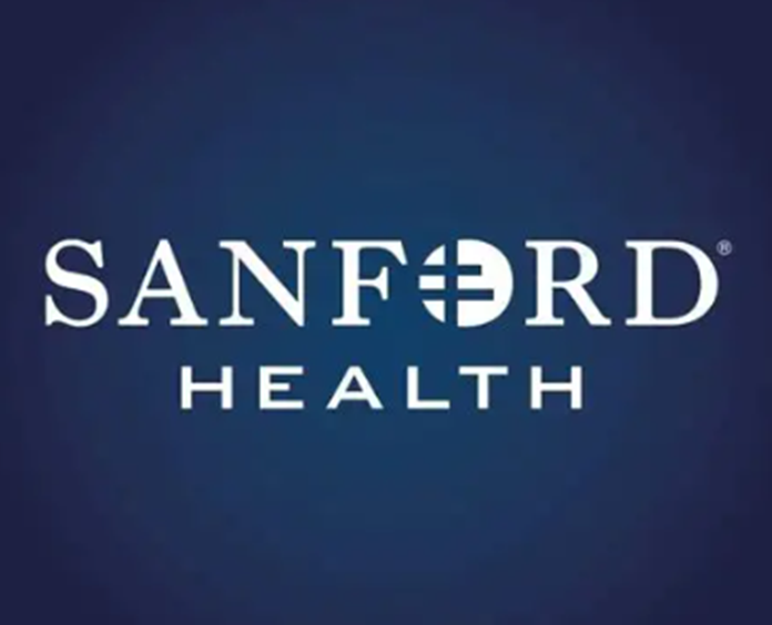 Sanford Health logo with white text on dark blue background.