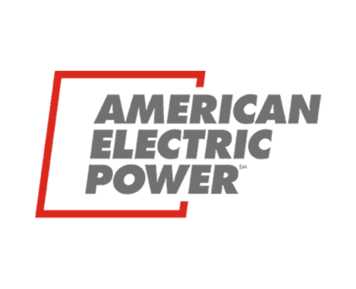 American Electric Power logo with gray text and red outline.