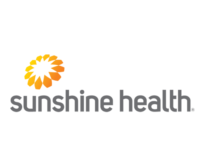 Sunshine Health logo with orange sunburst and gray text.