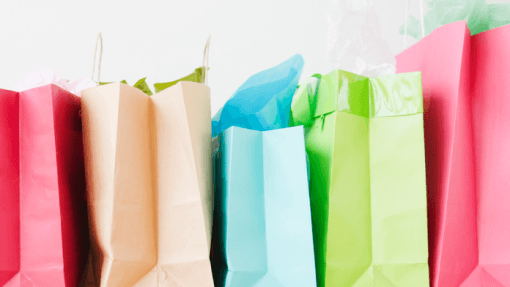five colorful shopping bags
