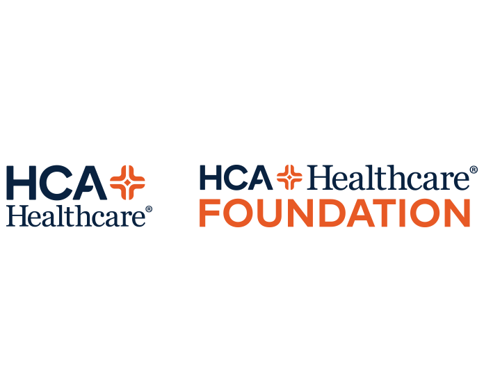HCA Healthcare and Foundation logos in blue and orange.