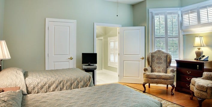 Interior of a furnished Hope Lodge bedroom