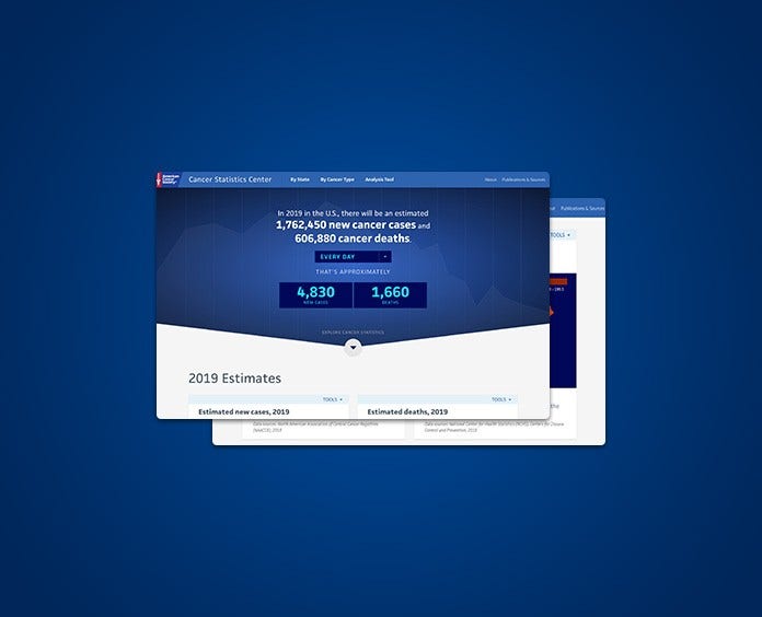 screenshot of the Cancer Statistics Center homepage 2019