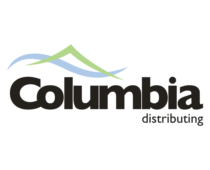 Columbia Distributing logo with black text and green-blue swoosh.