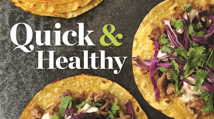 portion of the cover of the ACS cookbook, "Quick and Healthy: 50 Simple Delicious Recipes for Every Day"
