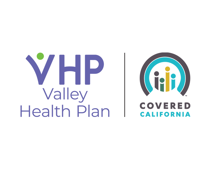 Valley Health Plan and Covered California logos with colorful icons.