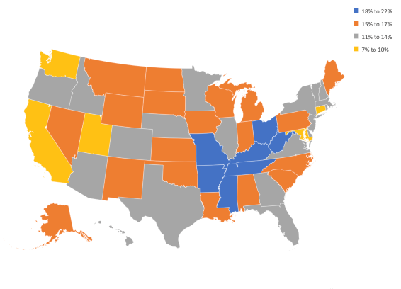 map with orange, gold, blue, and gray states