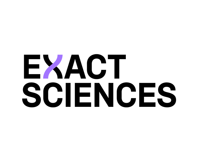 Exact Sciences logo with black text and purple X symbol.
