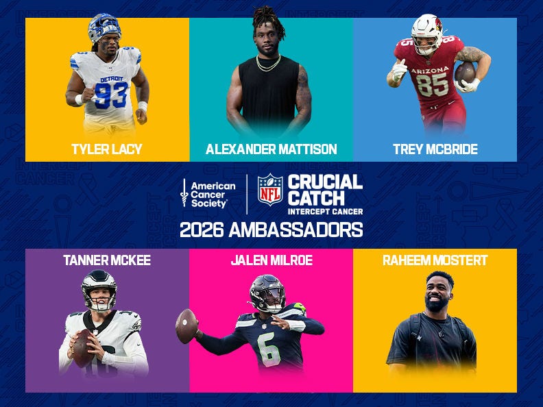 Collage image of six 2026 NFL Crucial Catch football ambassadors