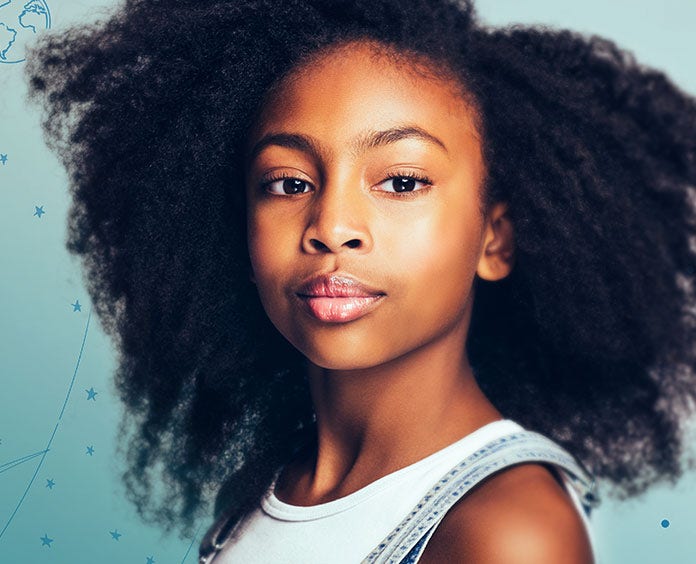 black girl with long hair looking at camera