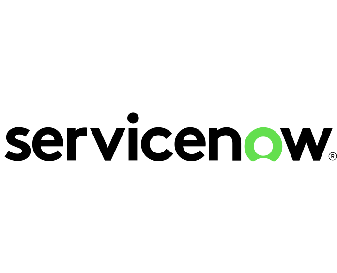ServiceNow logo with black text and green letter O.