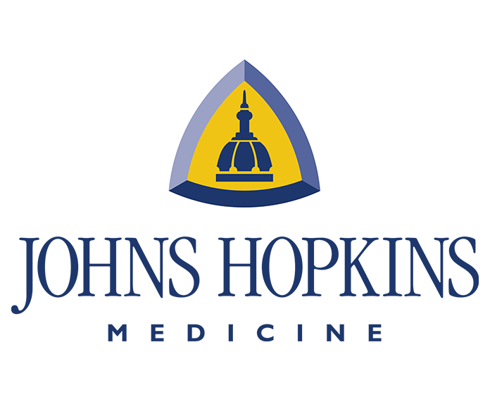 Johns Hopkins Medicine logo with dome icon and blue text.