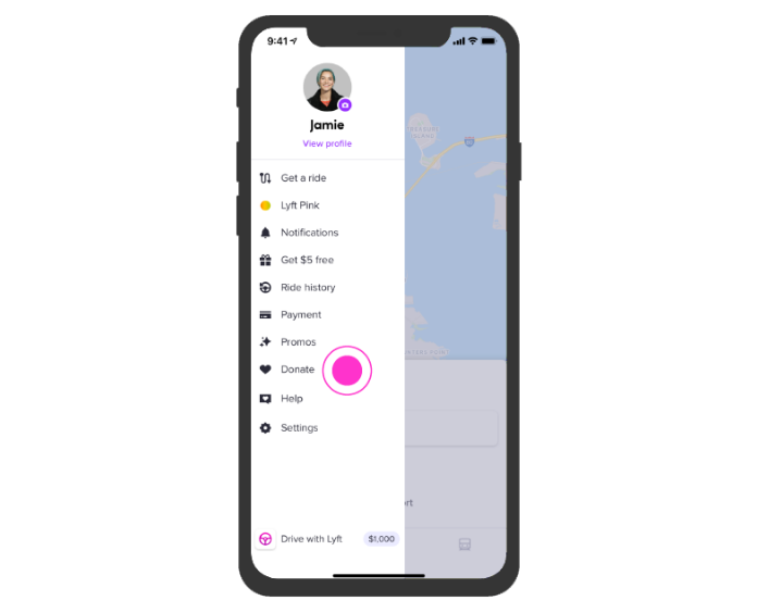 screenshot of the Lyft mobile app