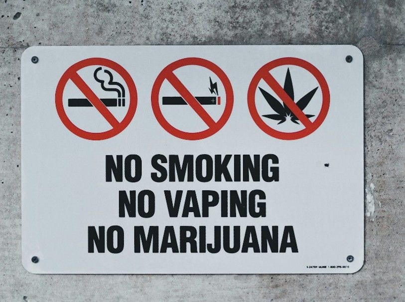 Sign with icons No Smoking No Vaping No Marijuana
