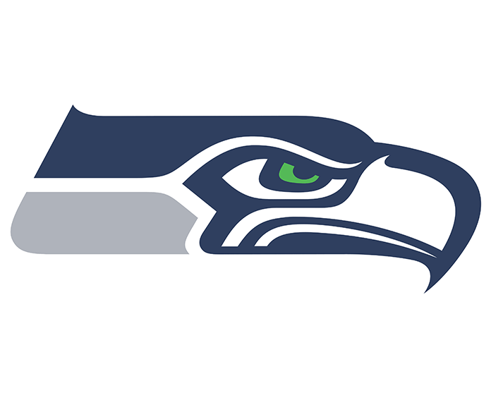 Seattle Seahawks logo with stylized hawk head and green eye.