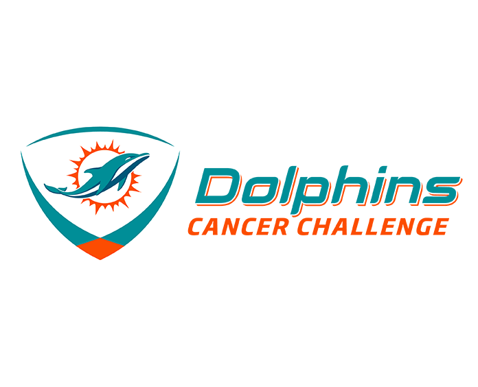 Dolphins Cancer Challenge logo featuring Miami Dolphins emblem and stylized text in teal and orange
