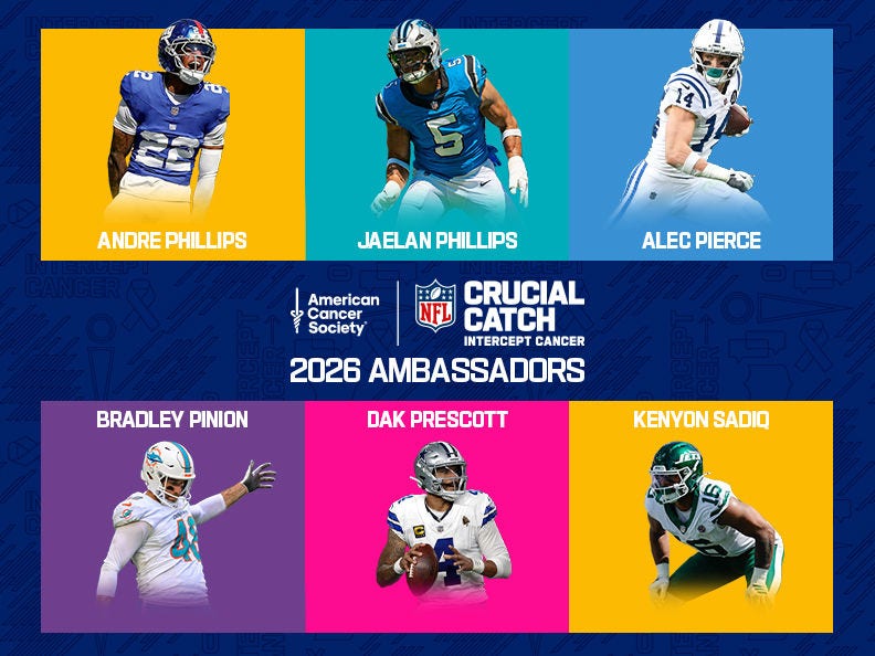 Collage image of six 2026 NFL Crucial Catch football ambassadors
