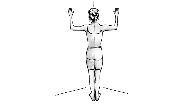 Illustration of a woman standing and facing a corner with her forearms on the wall.