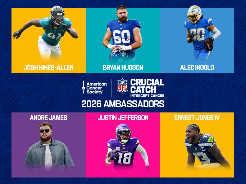 Collage image of six 2026 NFL Crucial Catch football ambassadors 
