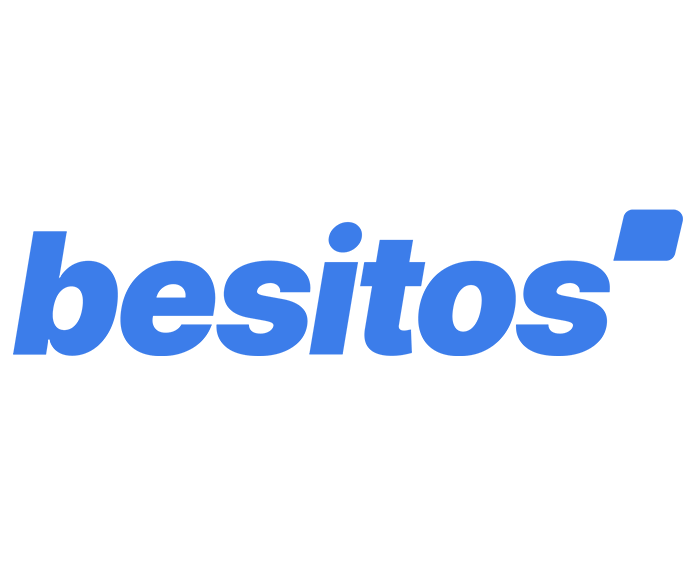 Blue Besitos logo in lowercase italic text.