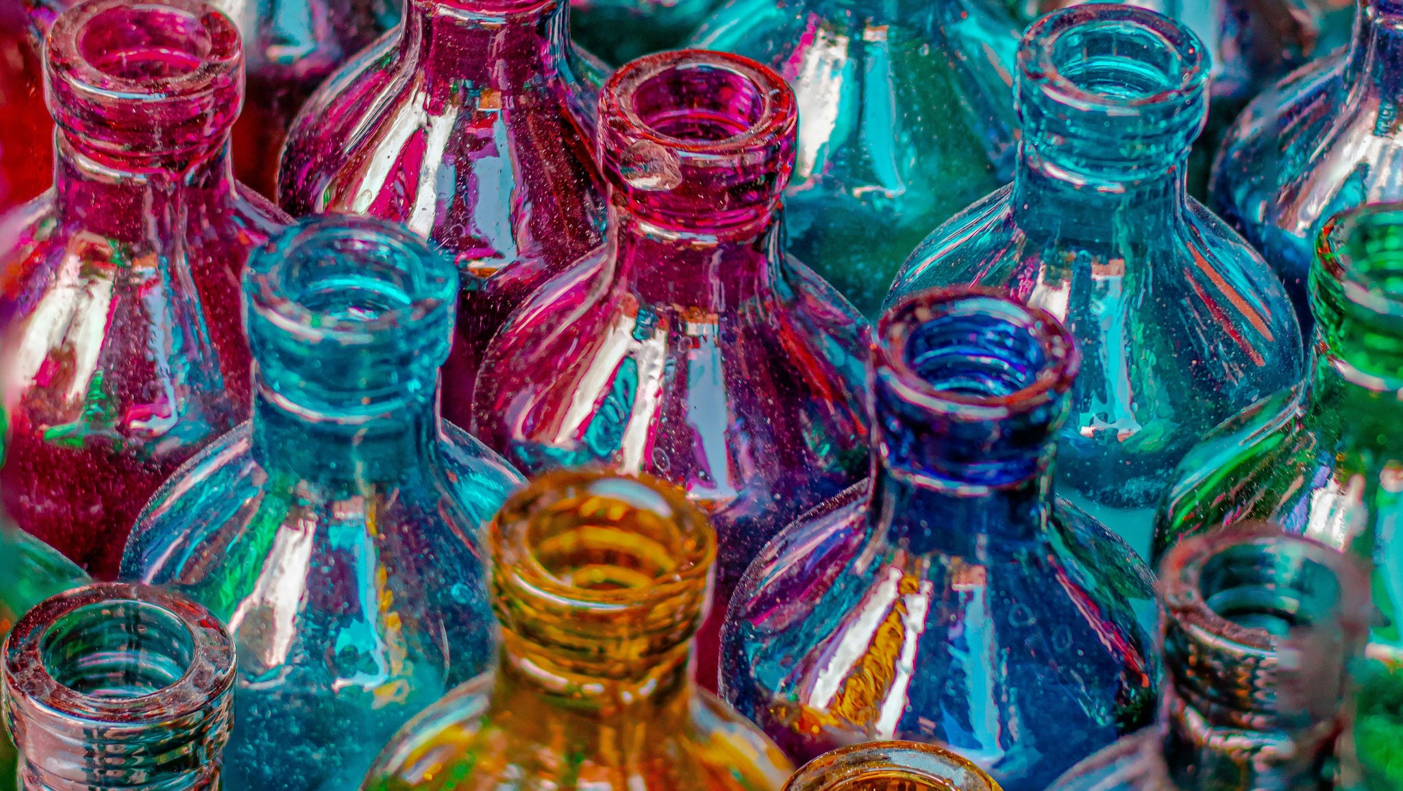 Colorful empty bottles