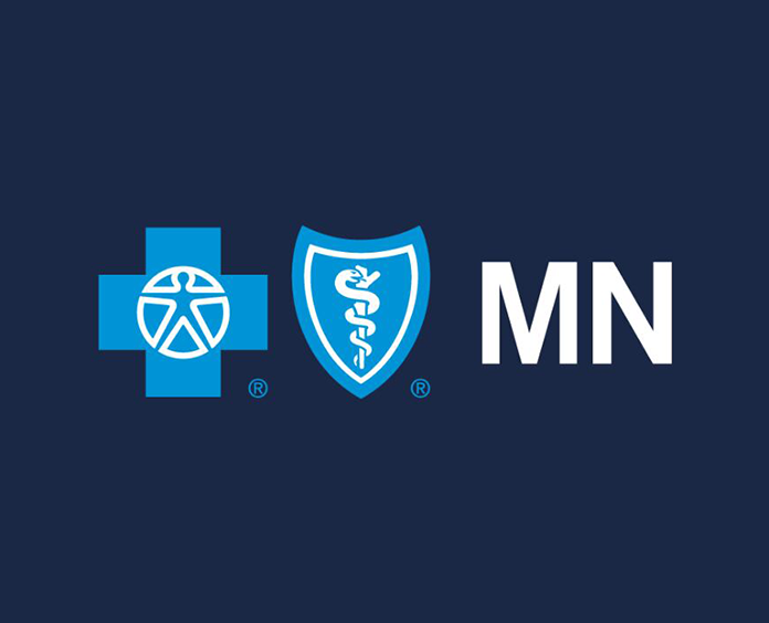 Blue Cross Blue Shield MN logo on dark blue background.