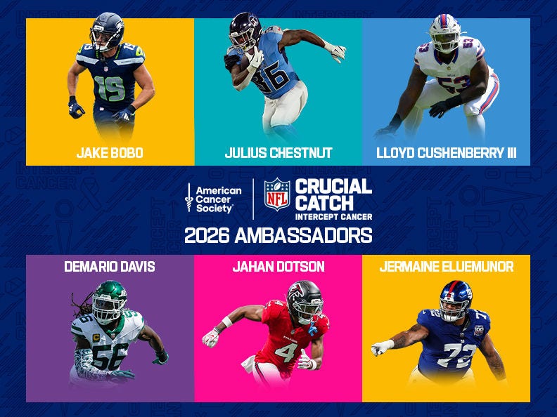 Collage image of six 2026 NFL Crucial Catch football ambassadors