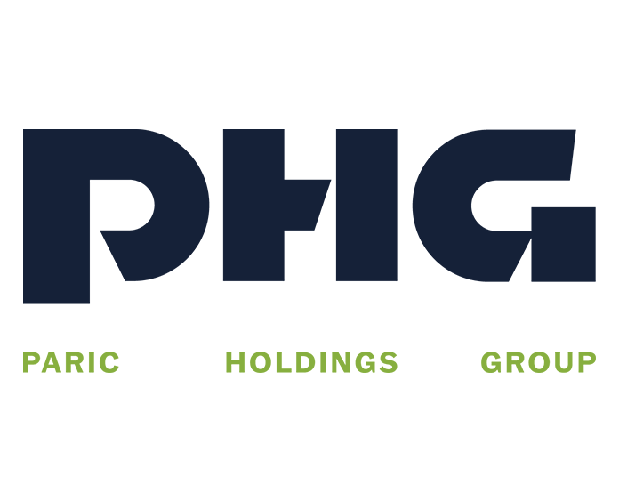 PHG logo with dark blue initials and green text below.