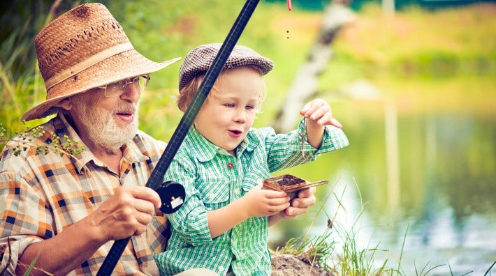 grandfather and his grandson fishing