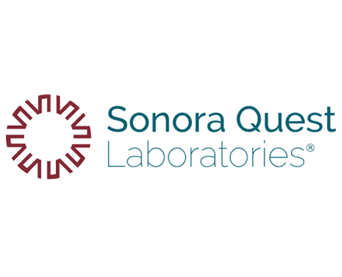 Sonora Quest Laboratories logo with red symbol and teal text.