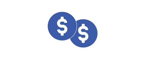 Illustration of two dollar signs next to each other inside of a blue circle