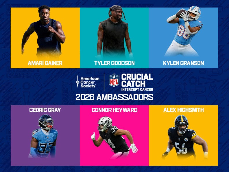 Collage image of six 2026 NFL Crucial Catch football ambassadors