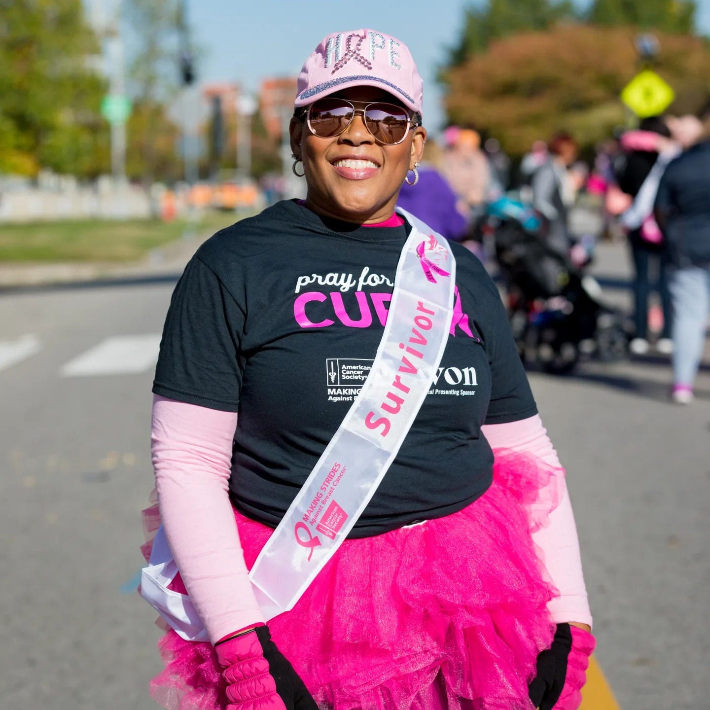 Woman who is a cancer survivor at making strides event