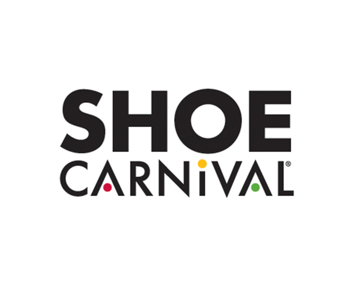 Shoe Carnival logo with black text and colorful dots.
