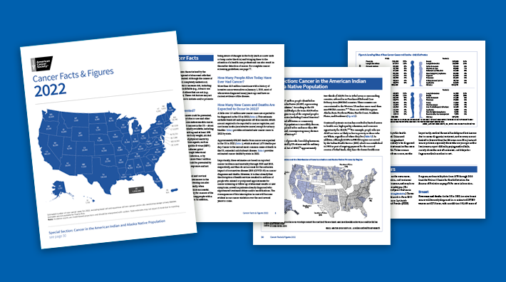 Cancer F&F cover page blue map of US with small images of inside pages