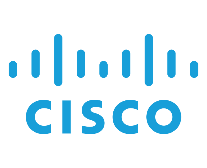Cisco logo with blue signal bars and blue text.