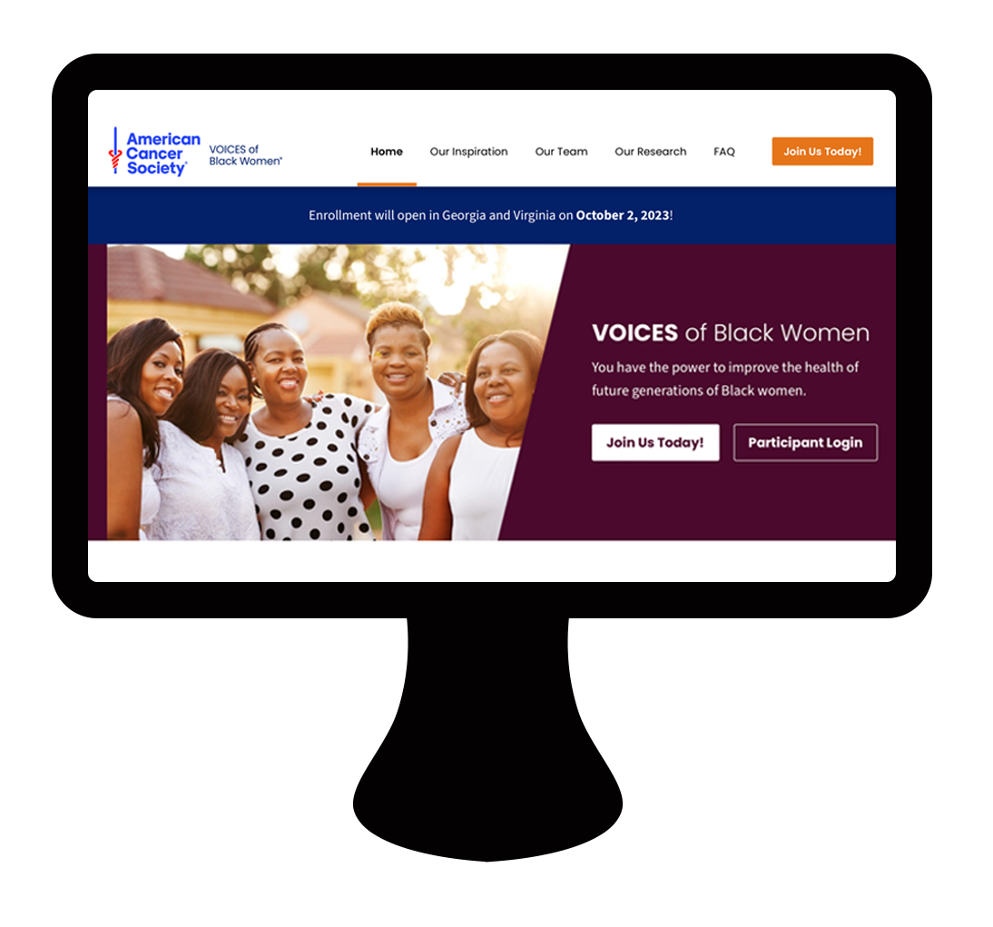 Computer screen with VOICES of Black Women website homepage