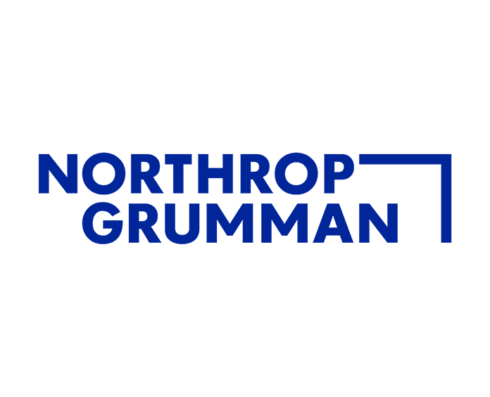 Northrop Grumman logo with bold blue text and corner line.