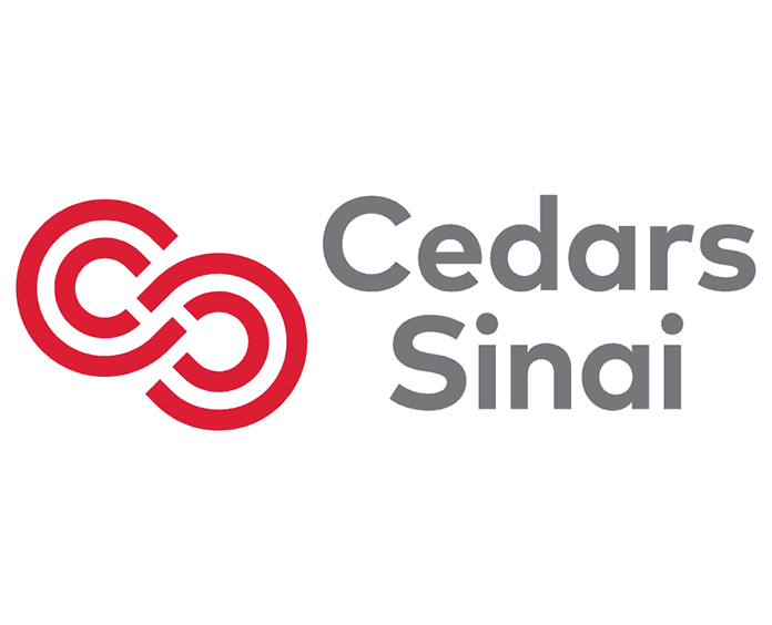 Cedars-Sinai logo with red linked symbol and gray text.